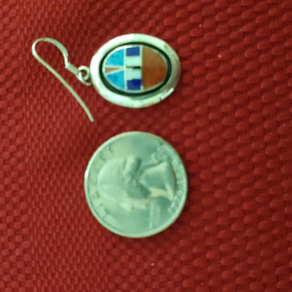 Multi stone inlaid sterling silver earrings - Picture 2 of 4